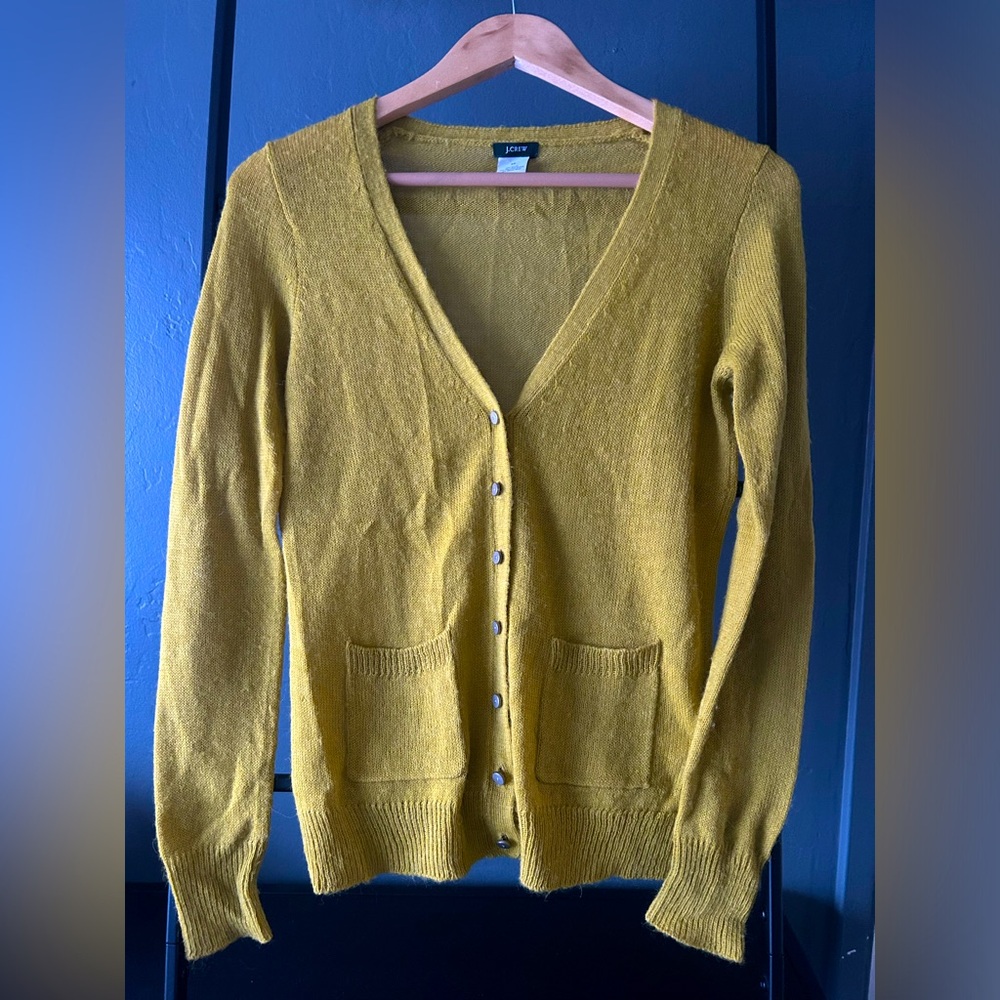 J. Crew mustard color alpaca wool blend cardigan